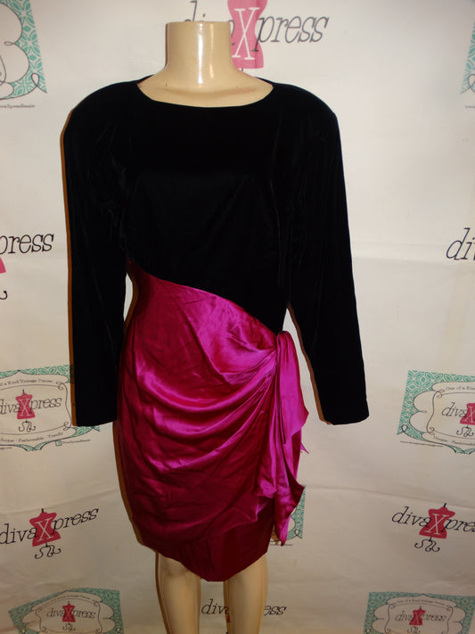 Vintage  Gillian Black/Pink Draped Dress Size M