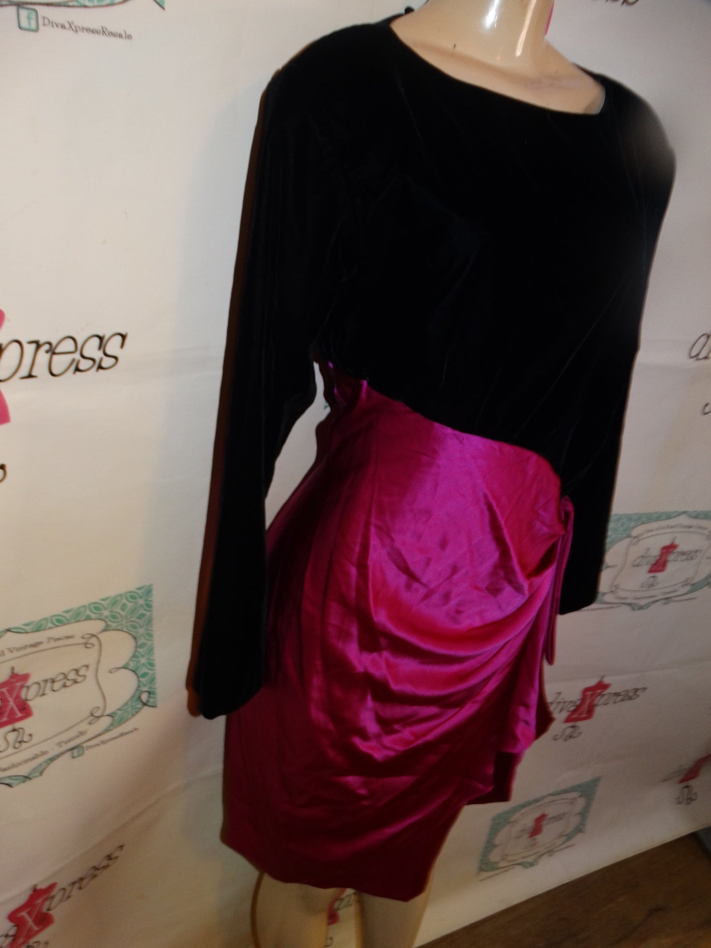 Vintage  Gillian Black/Pink Draped Dress Size M