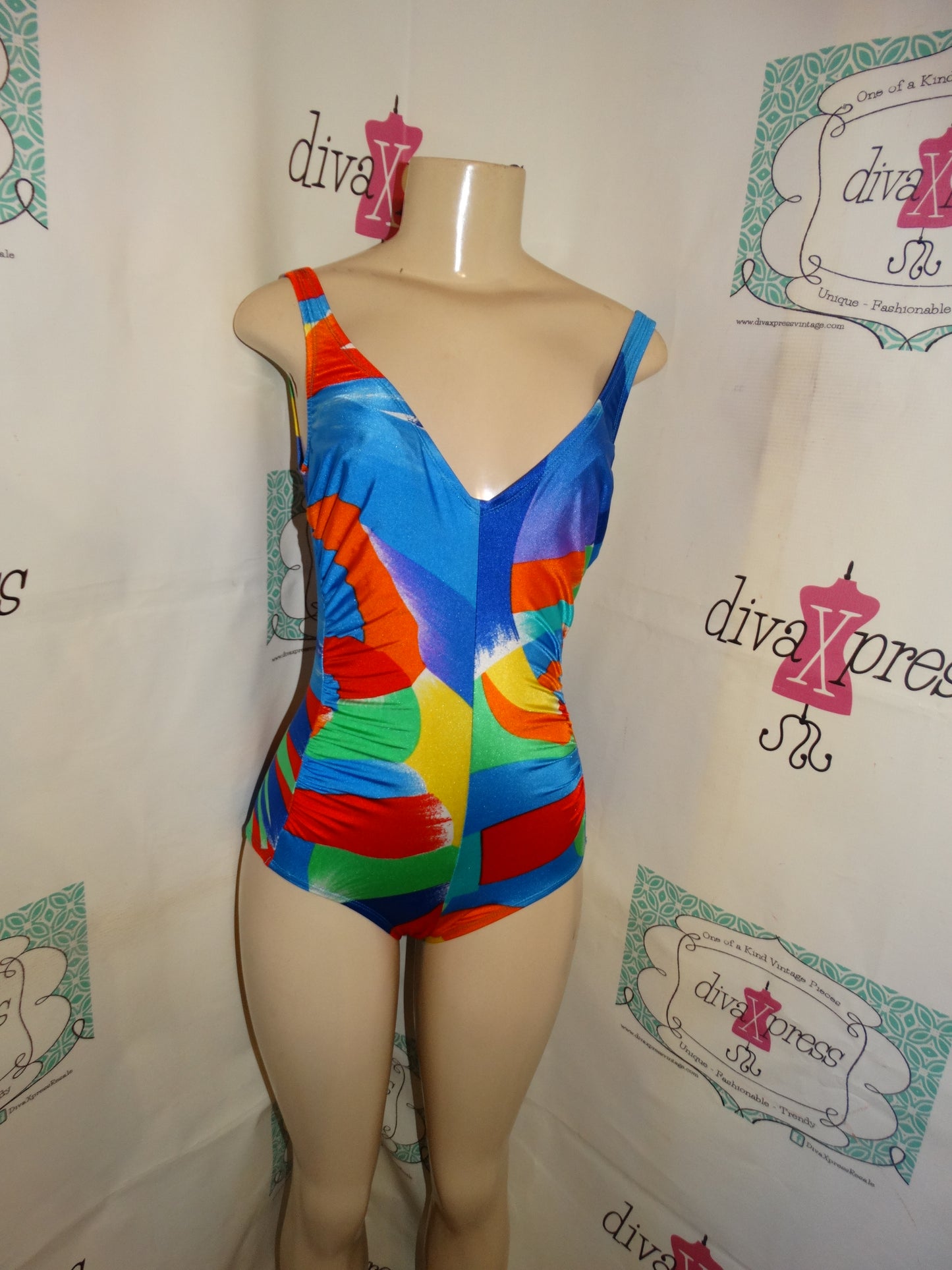 Vintage Ste JAn Marie Neon Colorful Bathing Suit Size M