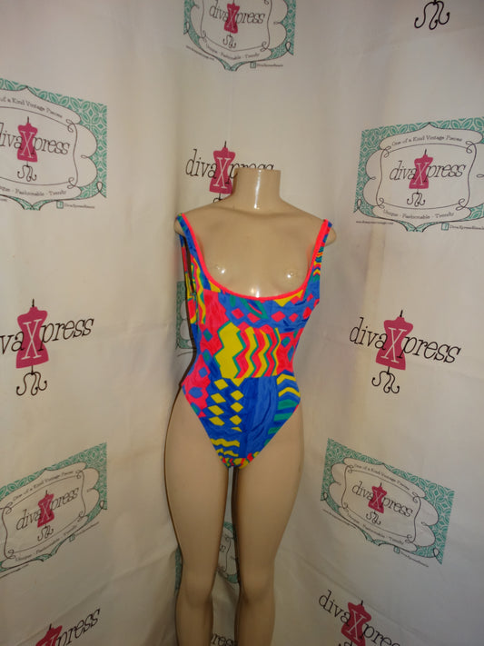 Vintage Tonga Neon Colored one Piece Bathing Suit Size S