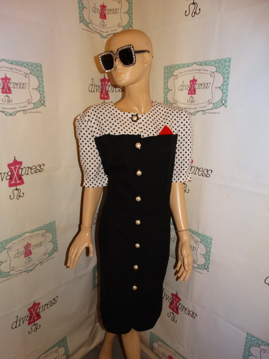 Vintage T& T Black/White Polka Dot Dress Size XL