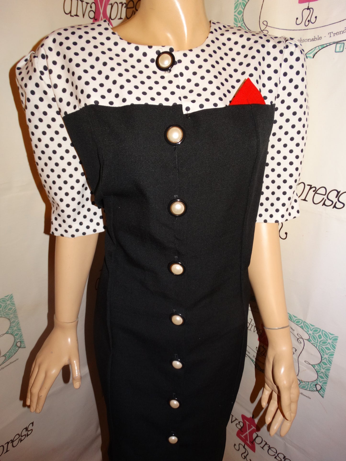 Vintage T& T Black/White Polka Dot Dress Size XL