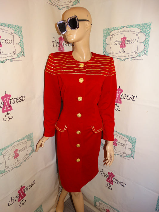 Vintage Leslie Fay Red/Gold Dress Size S