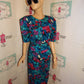 Vintage Teal Colorful Floral Dress Size XL