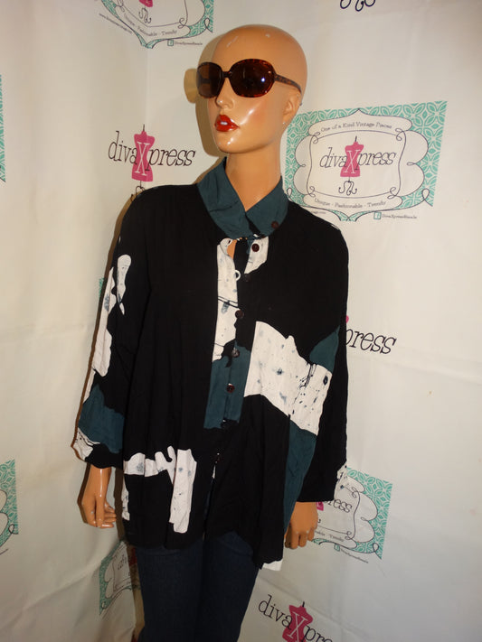 Vintage Long Black/Green White Blouse NWT Size 2x