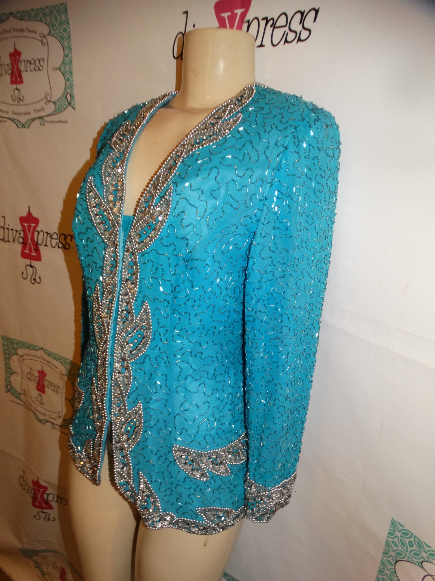 Vintage Bernadette Blue/Silver Sequins Top Size M