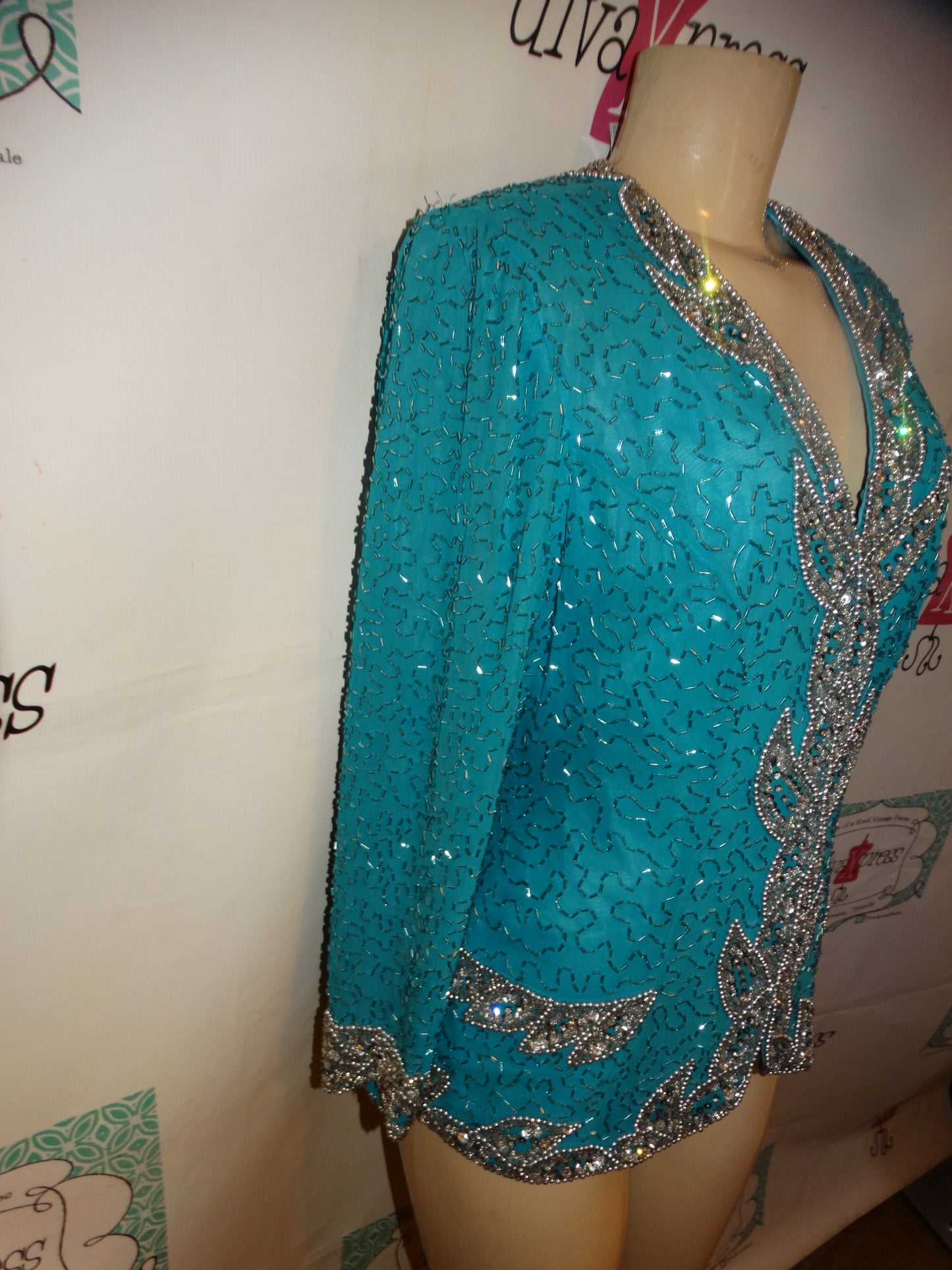 Vintage Bernadette Blue/Silver Sequins Top Size M