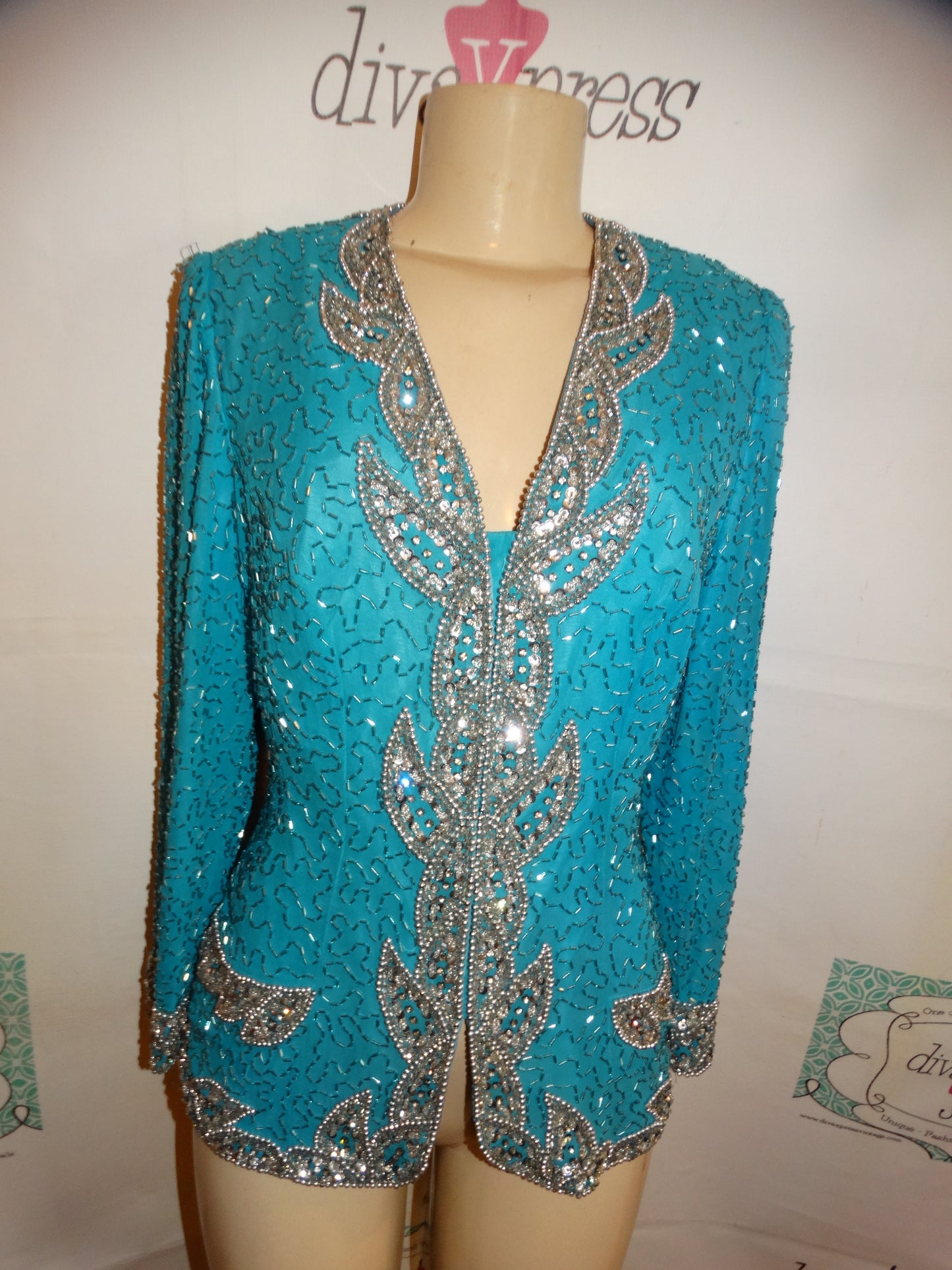 Vintage Bernadette Blue/Silver Sequins Top Size M