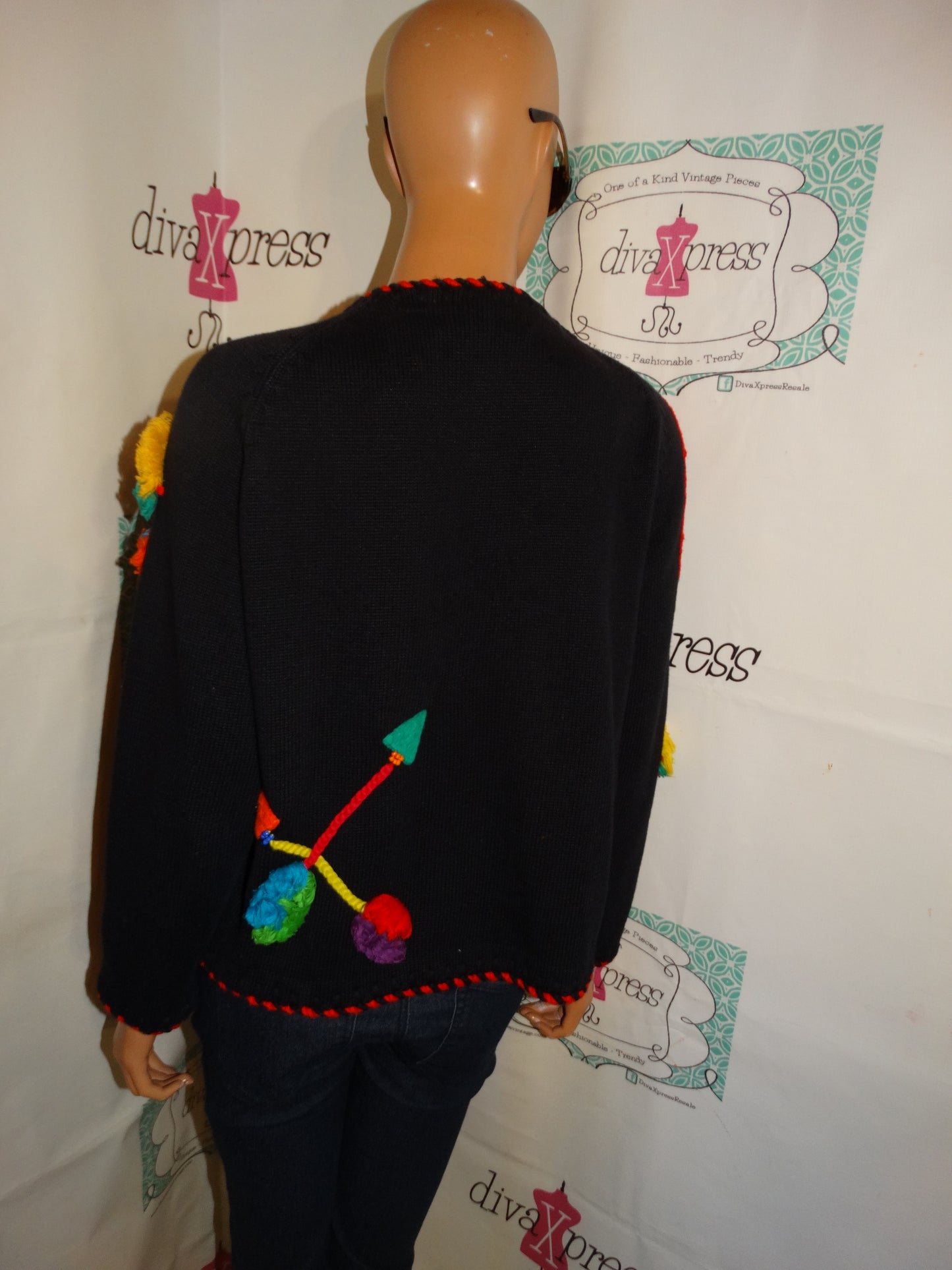 Vintage Michael Simon Black Colorful Arrow Sweater Size XL