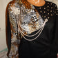 Vintage LA Dawn Back Leopard Pearl Chain Top Size 1x