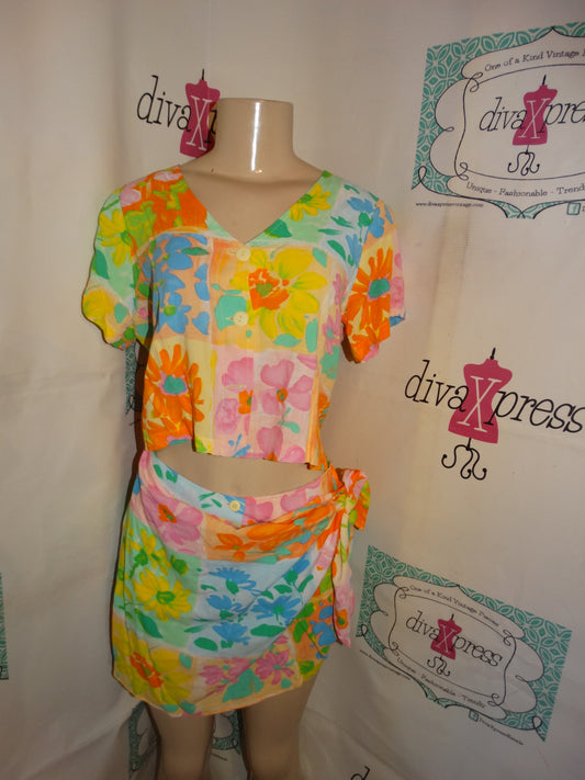Vintage Jams World Colorful 2 Piece Skort Set Size M