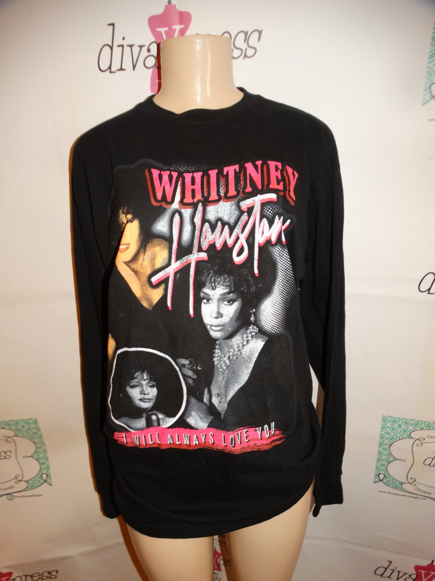 Whitney Houston Black Long Sleeve Sweater Shirt Size L