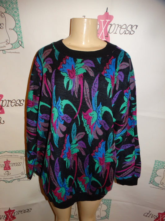 Vintage Black Colorful Sweater Top Size 2x