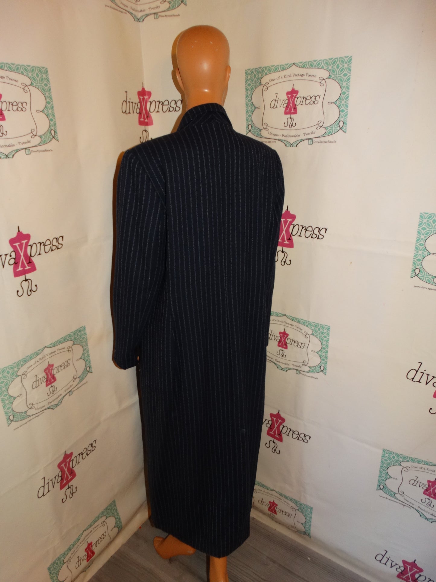 Vintage JG Hook Blue/White Stripe Long Trench Blazer Size L