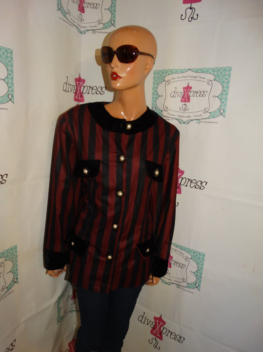 Vintage Mode Sara Burgundy/Black Gold Button Blazer Size M