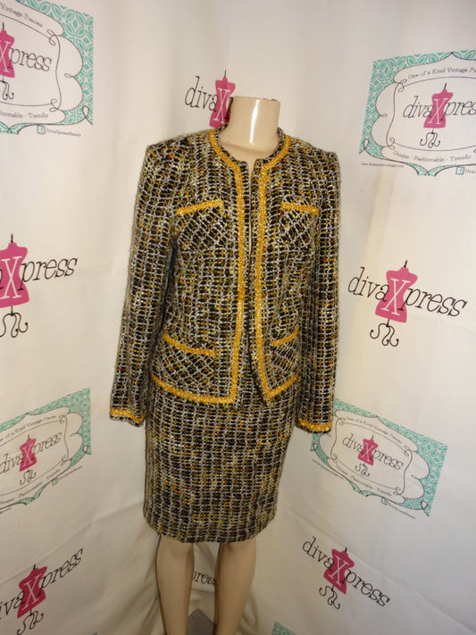 Vintage Tara Ryan Black/Gold 2 Piece Skirt Set Size 10 or M