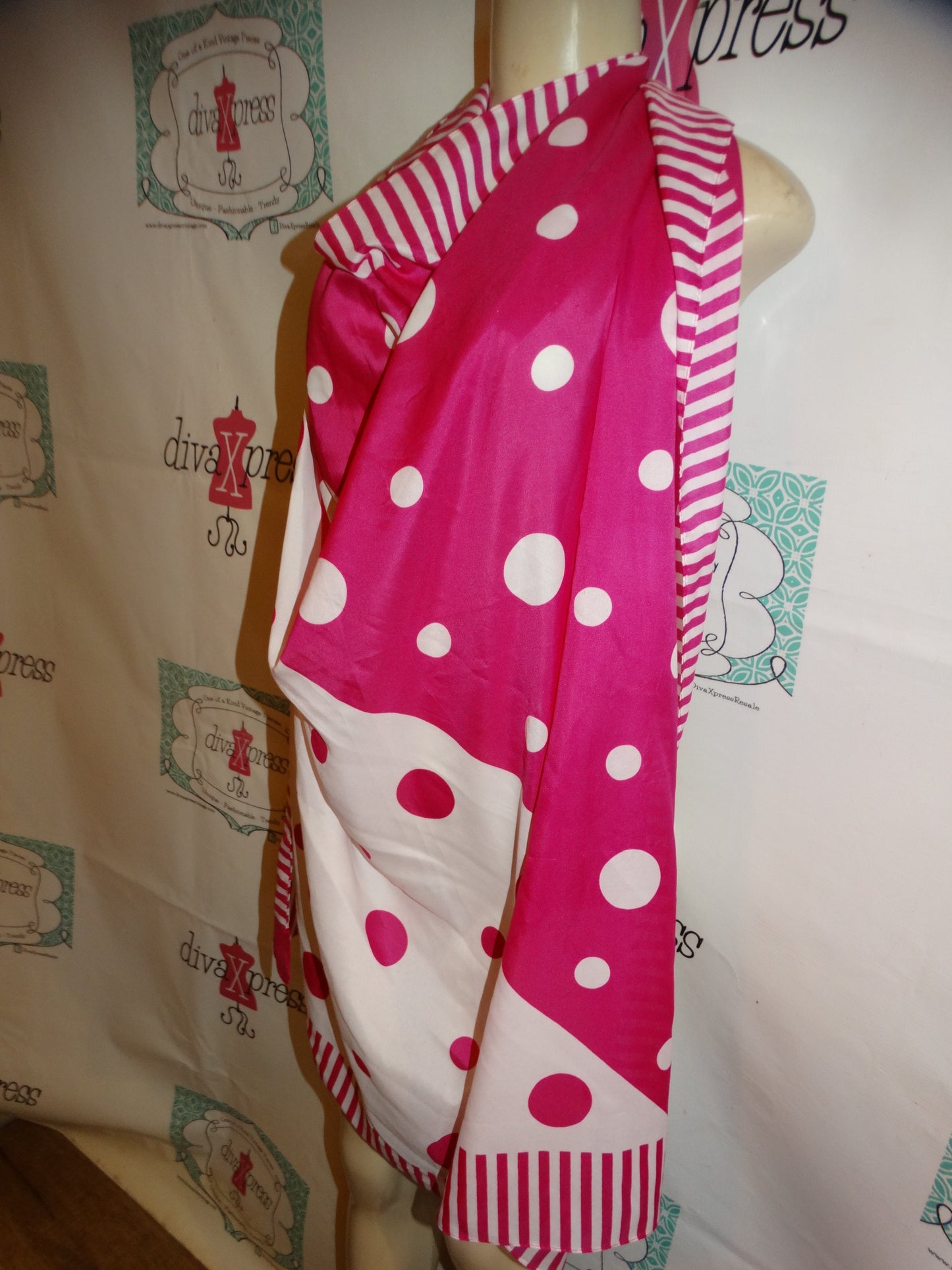 Vintage Pink/White Polka Dot Scarf