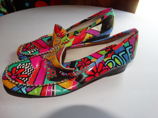 Vintage Colorful Leather Loafers Size 9 or 39