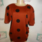 Vintage Pasta Brown/Black Polka Dot Top Size XL