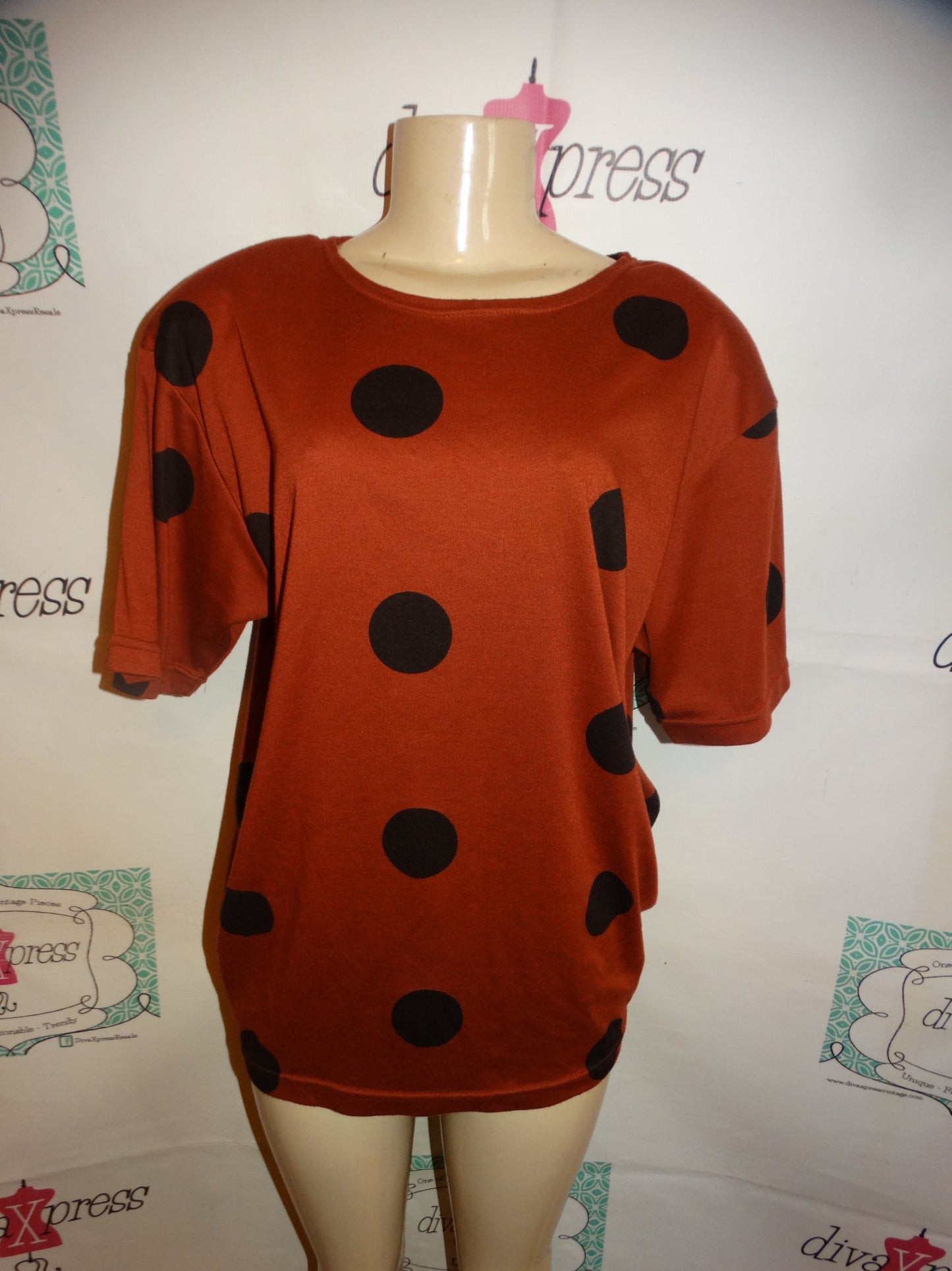 Vintage Pasta Brown/Black Polka Dot Top Size XL