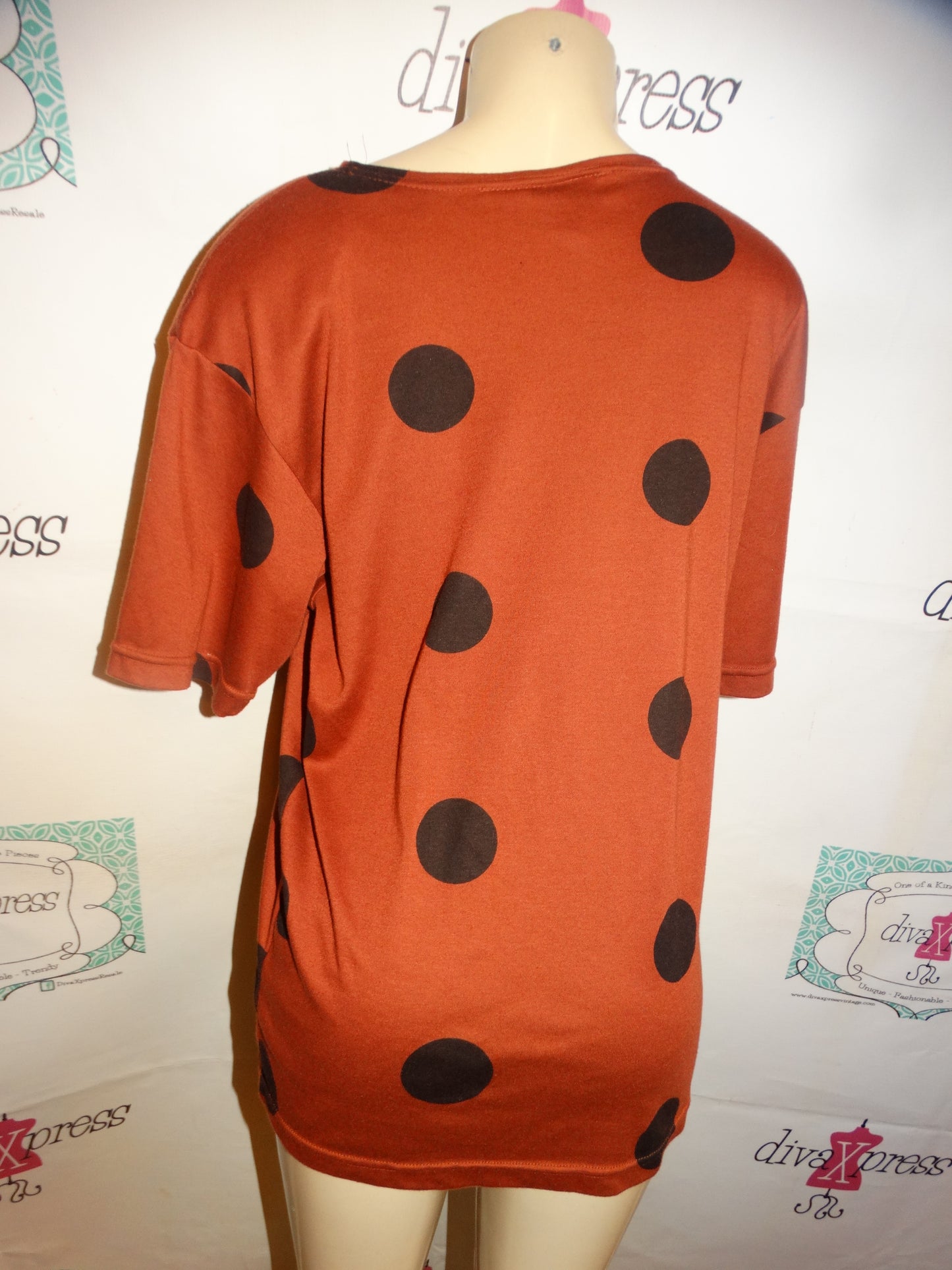 Vintage Pasta Brown/Black Polka Dot Top Size XL