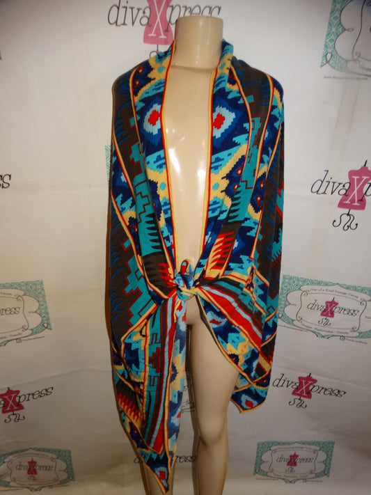 Vintage Blue Colorful Scarf Size XL
