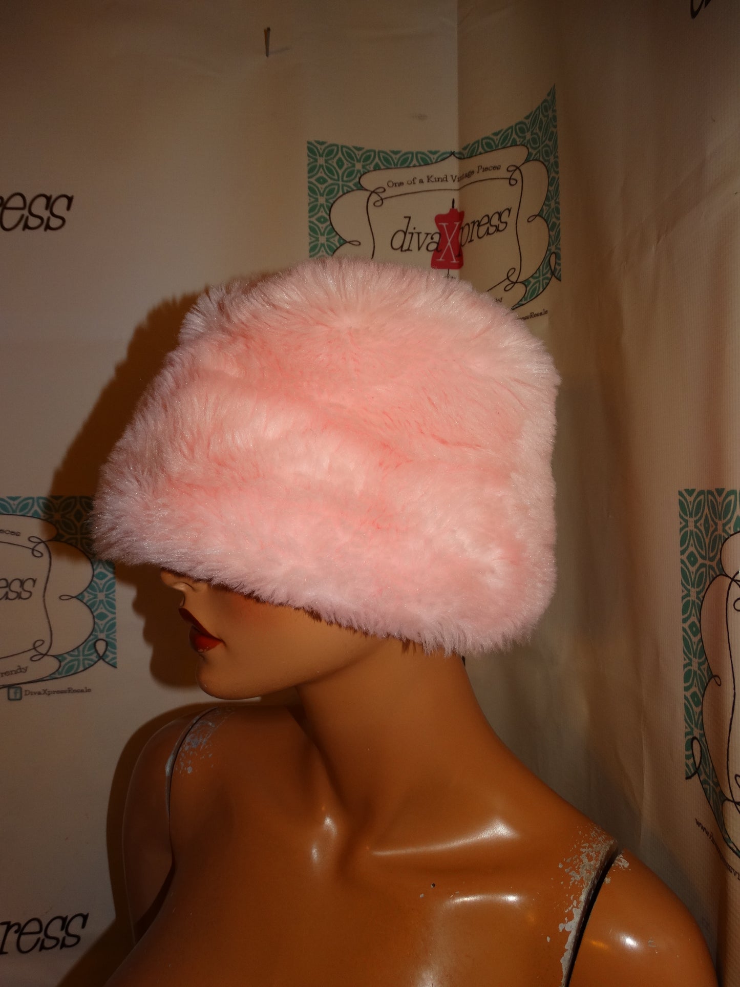 Vintage Pink Faux fur Hat
