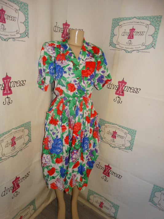 Vintage JT Dress White Floral Dress Size L