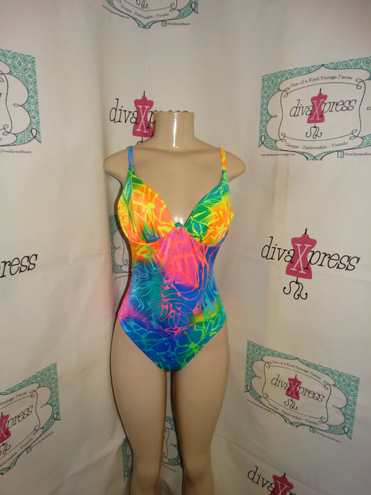 Vintage Pacfic Connections Neon Bathing Suit Size M