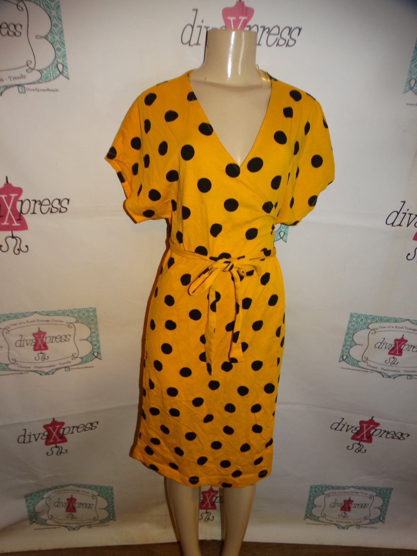 Black/Gold Mustard Yellow Polka Dot Cross Dress Size XL