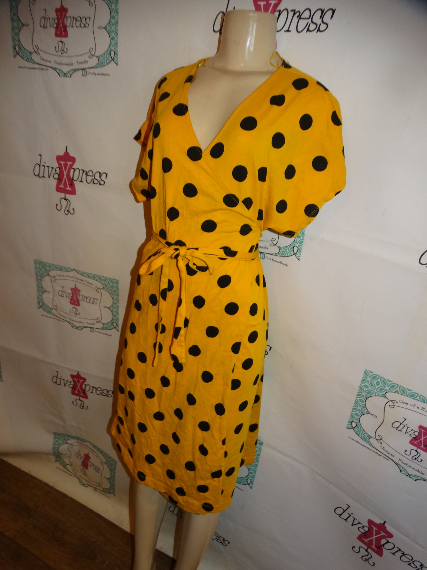 Black/Gold Mustard Yellow Polka Dot Cross Dress Size XL