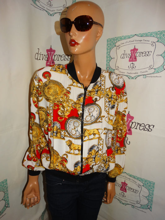 Vintage JKLA White Chain Bomber Jacket Size S