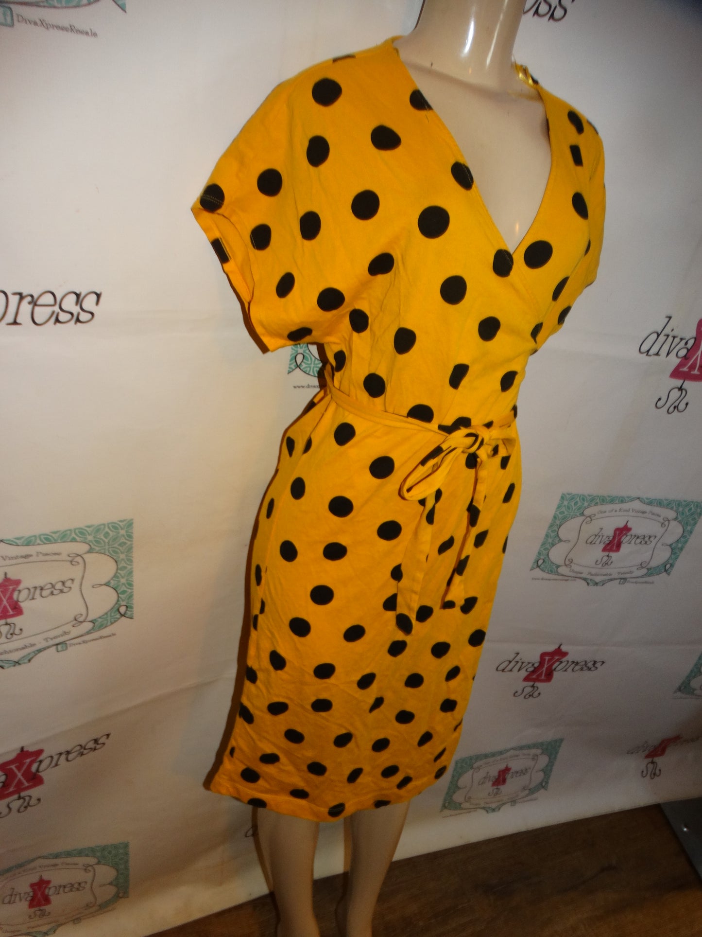 Black/Gold Mustard Yellow Polka Dot Cross Dress Size XL