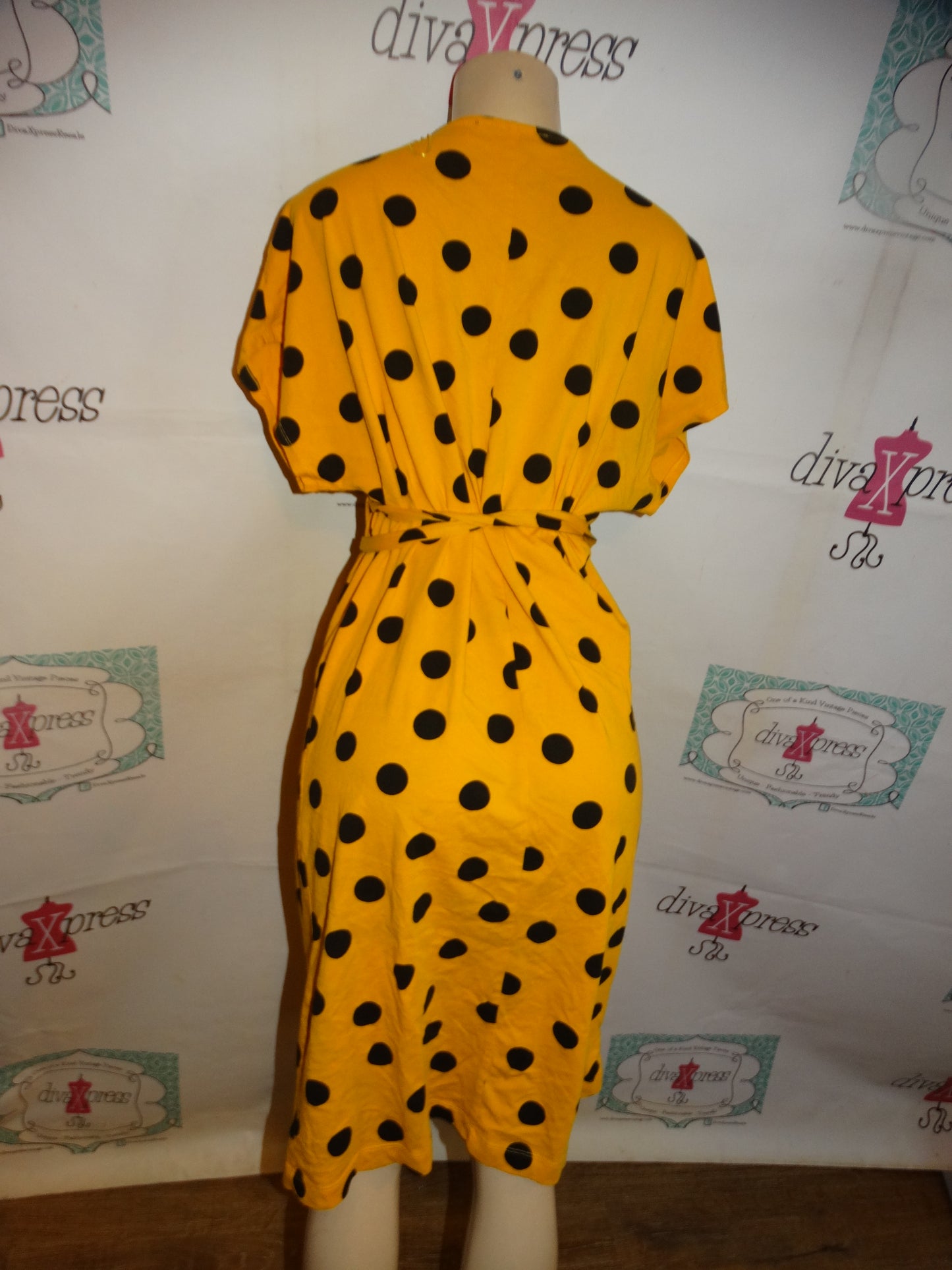 Black/Gold Mustard Yellow Polka Dot Cross Dress Size XL