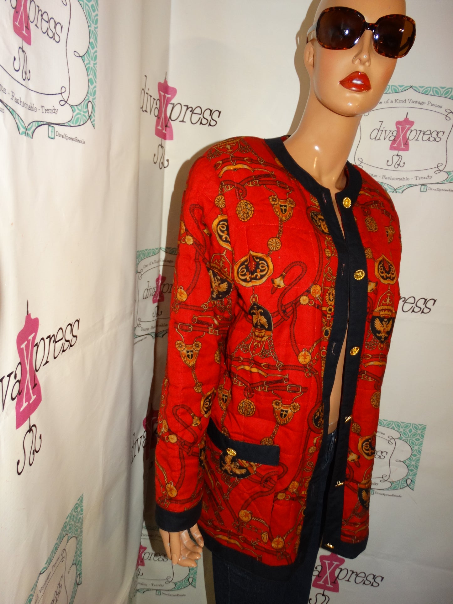 Vintage Leslie Fay Red Chain Jacket Size XL