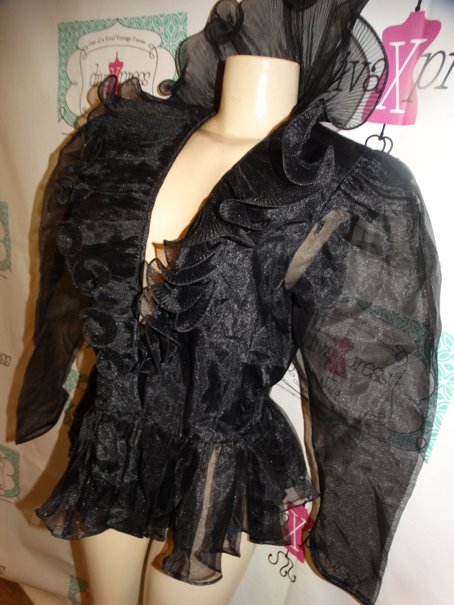 Vintage Claude Bennette Black Sheer Blouse Size L