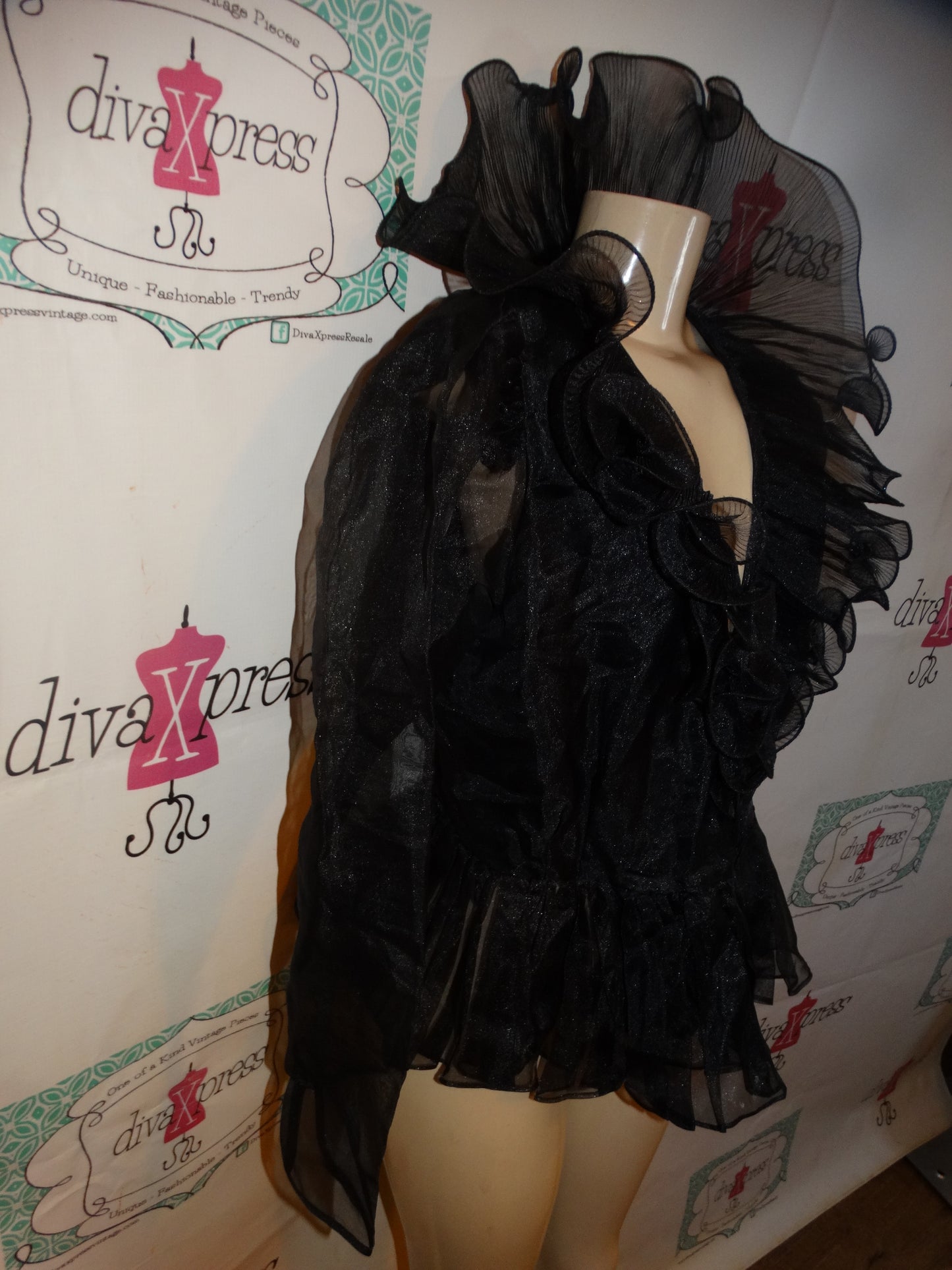 Vintage Claude Bennette Black Sheer Blouse Size L