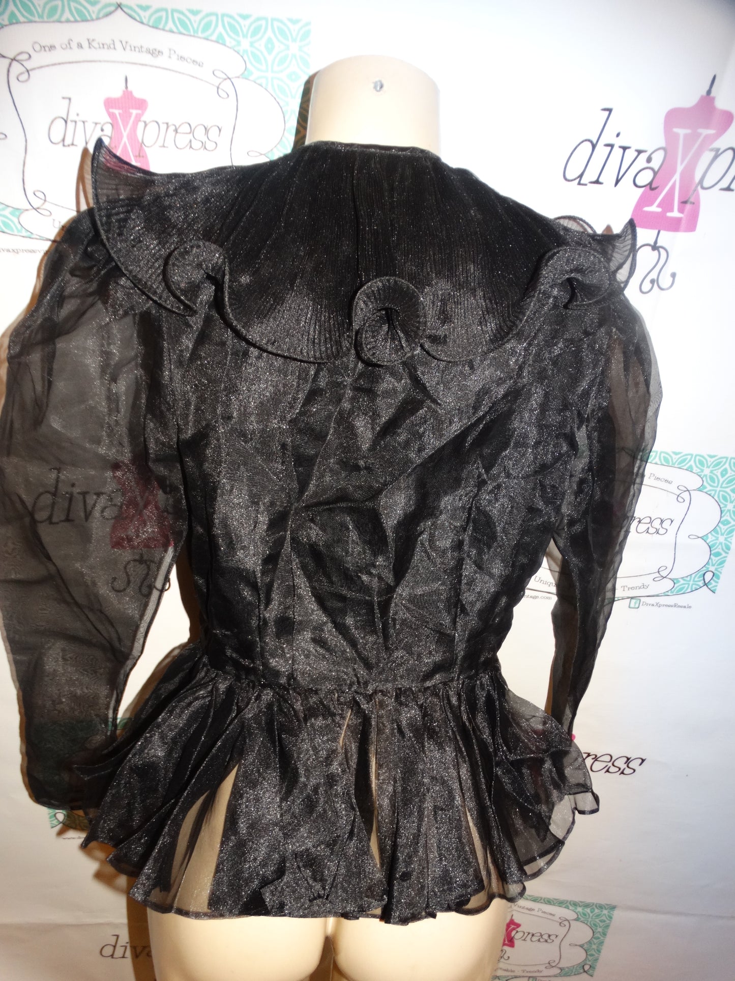 Vintage Claude Bennette Black Sheer Blouse Size L