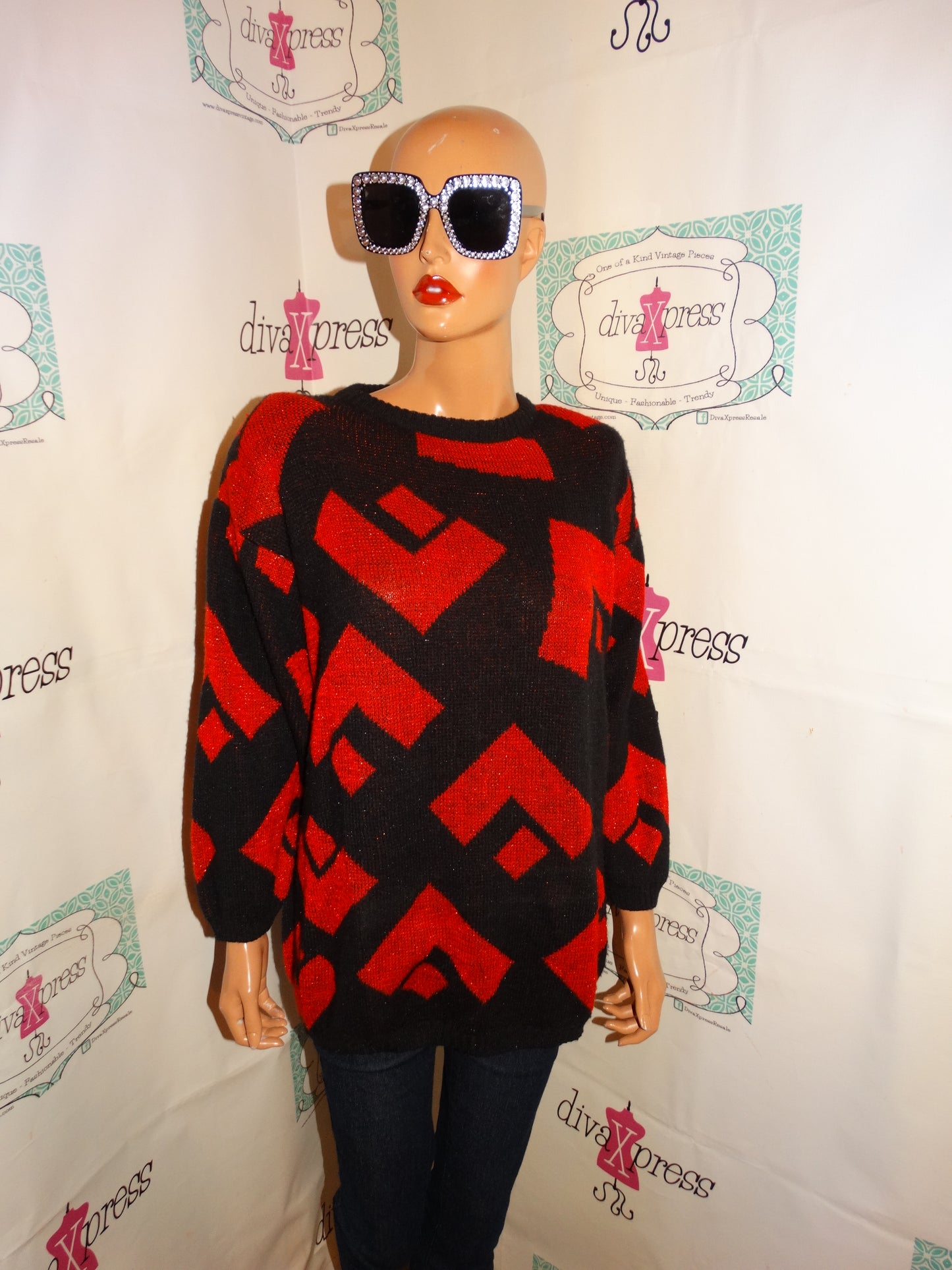 Vintage Limited Collection Black/Red Sweater Size 1x