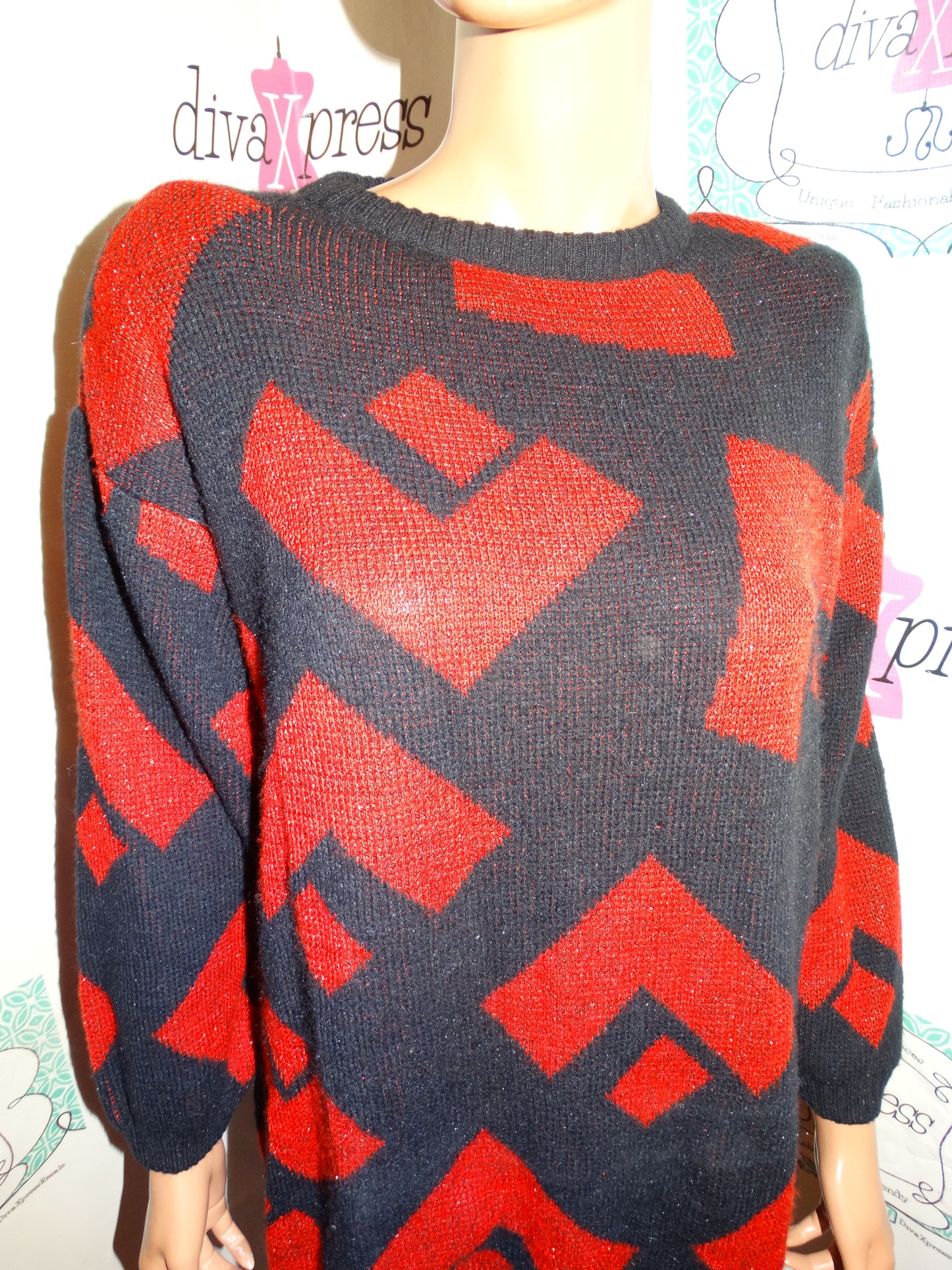Vintage Limited Collection Black/Red Sweater Size 1x