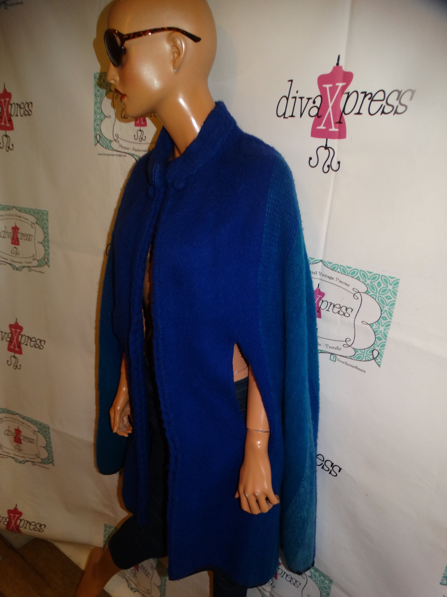 Vintage Purple/Turquoise Wool Poncho Size L-3x