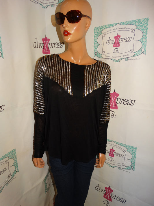 Vintage Thumbs Up Black Sequins Top Size XL