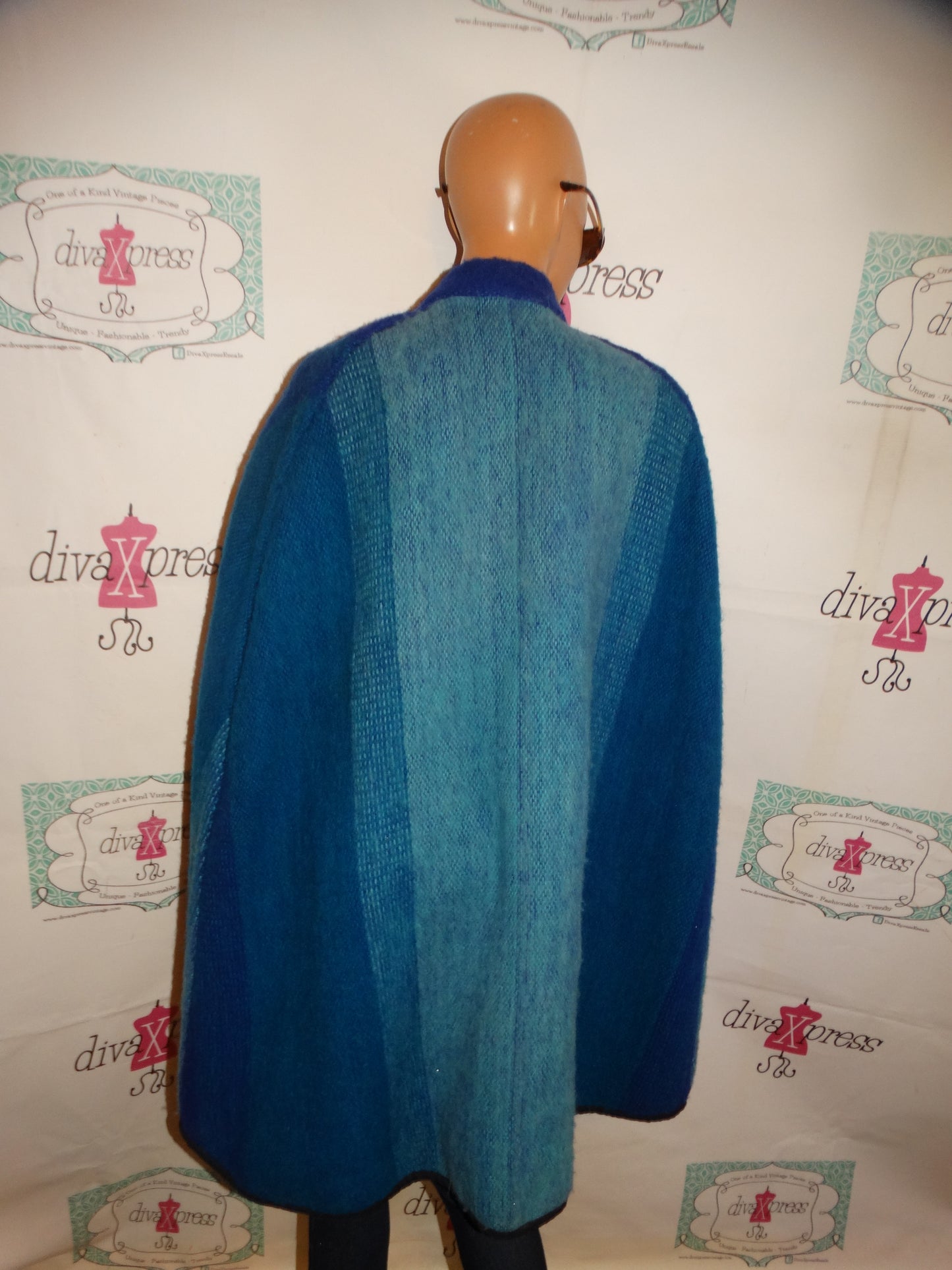 Vintage Purple/Turquoise Wool Poncho Size L-3x