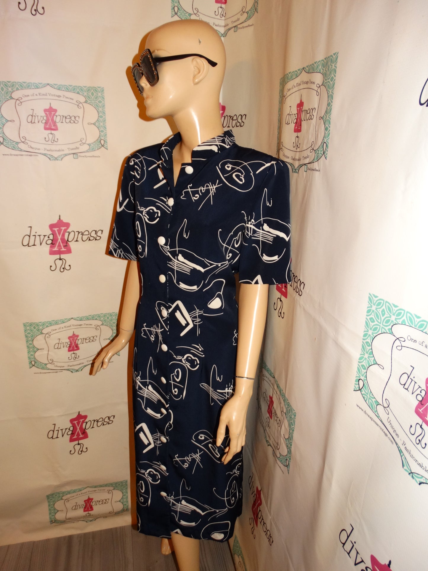 Vintage Jones Of Dallas Blue Face Dress Size M