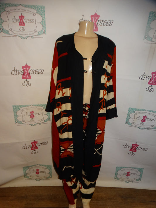 Vintage MAmta Burnty Orange/ White/Orange 2 Piece Pants Set Size 2x-3x