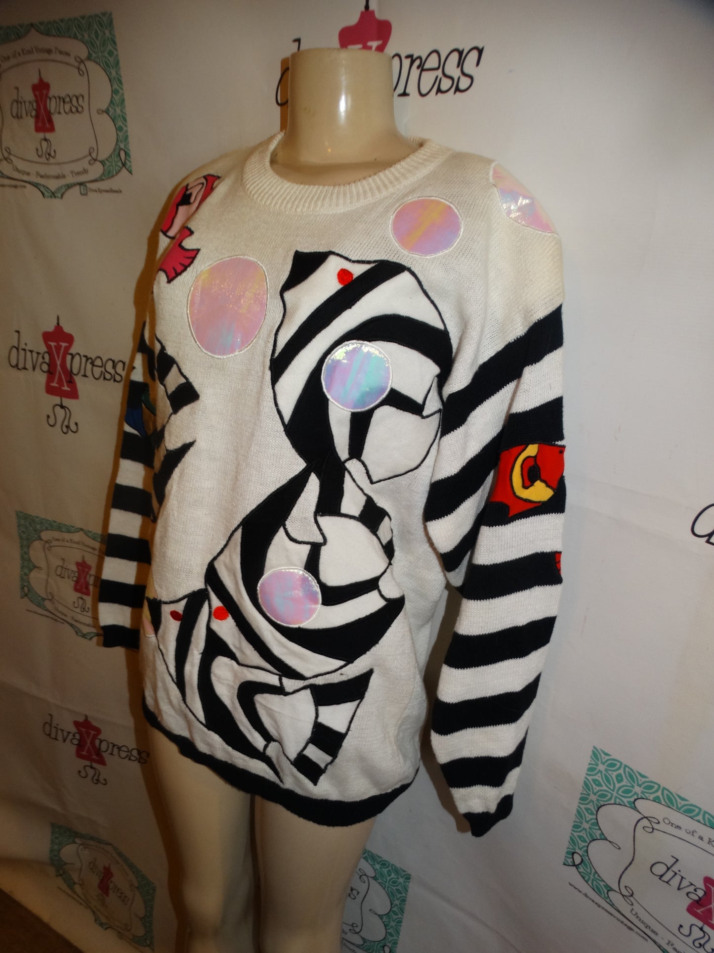 Vintage Spree Black/White Fish Sweater Size XL