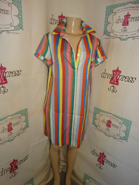 Vintage White Colorful Stripe Dress Size M