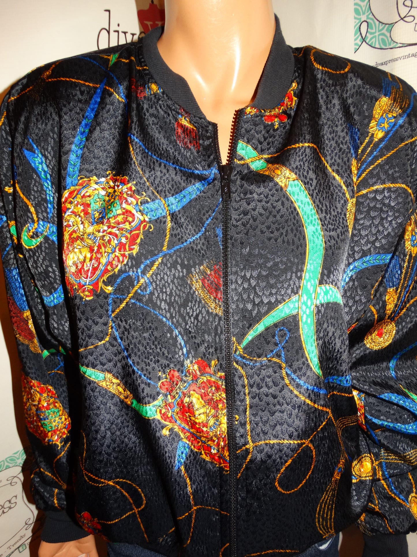 Vintage Notations Black Chain Bomber Jacket Size M