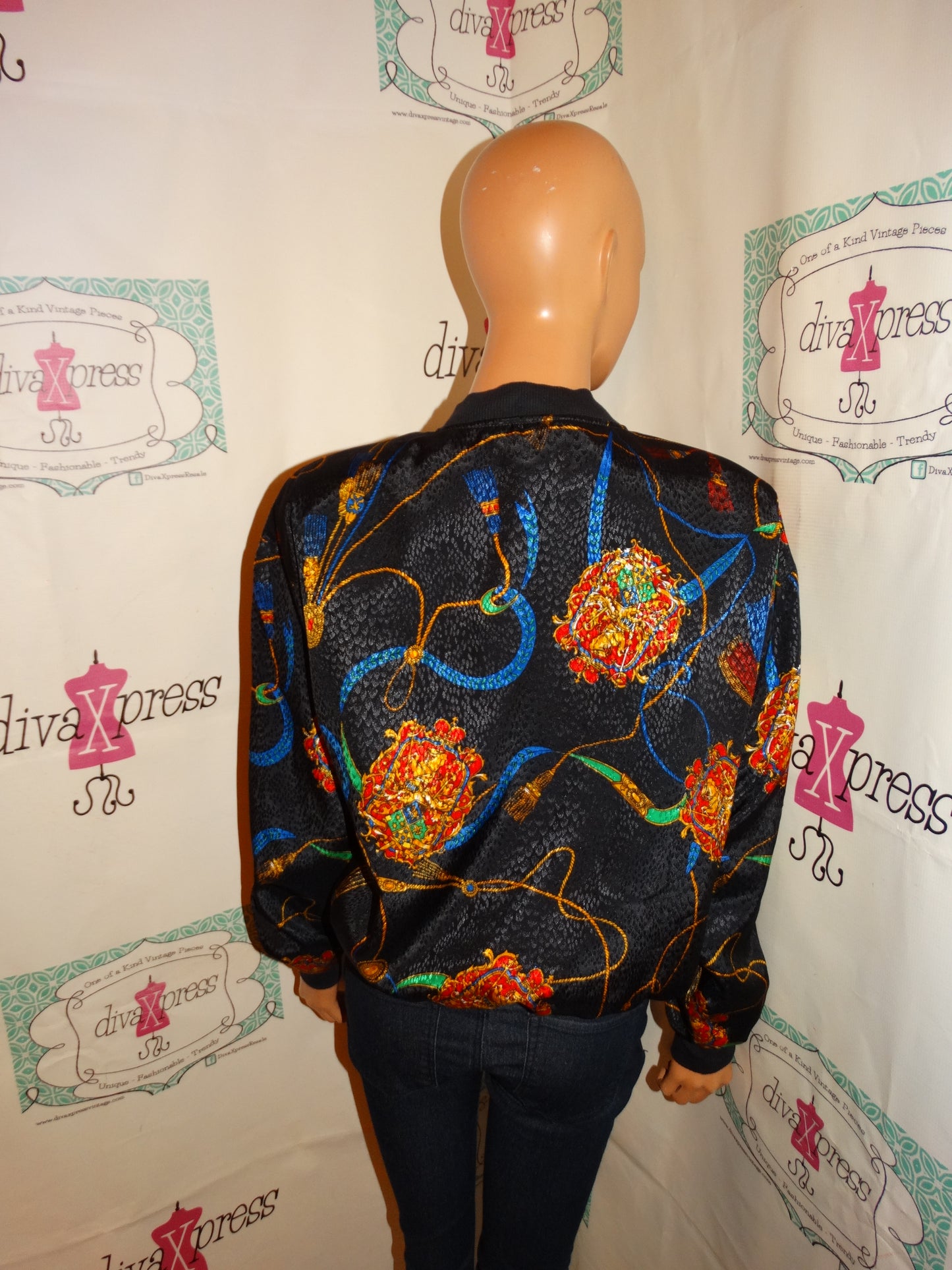 Vintage Notations Black Chain Bomber Jacket Size M