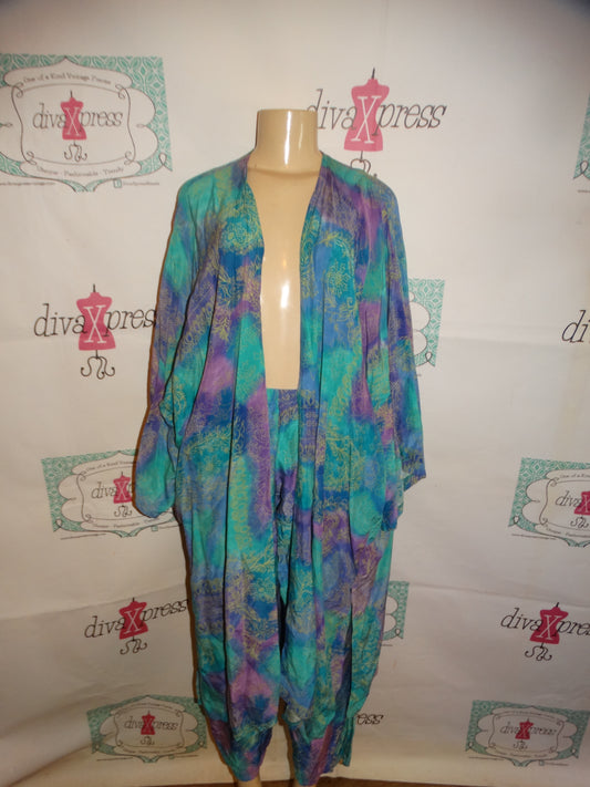 Vintage Purple/Turquoise 2 Piece Pants/Duster Set Size 1x